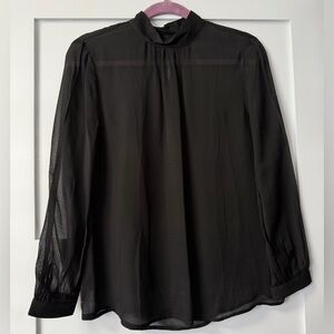 J. McLaughlin Black Sheer Mock Neck Blouse Size Small EUC